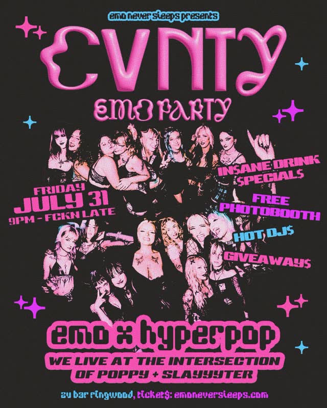 the biggest emo party in melbourne is getting a lil bit slurty